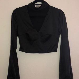 NWOT Silk Choker Long-sleeve Crop Top